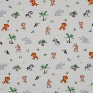 Organic Jersey - Safari animals ecru