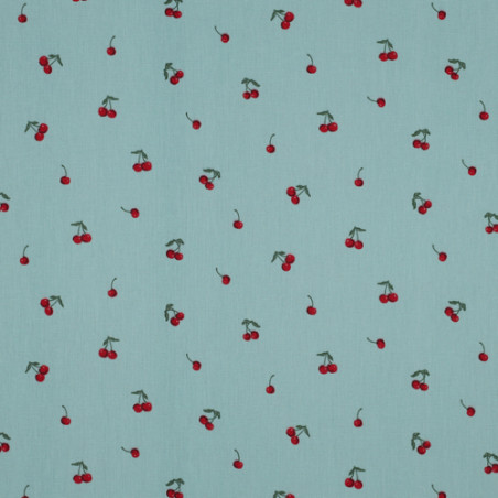 Toile cirée acrylique - cerises menthe