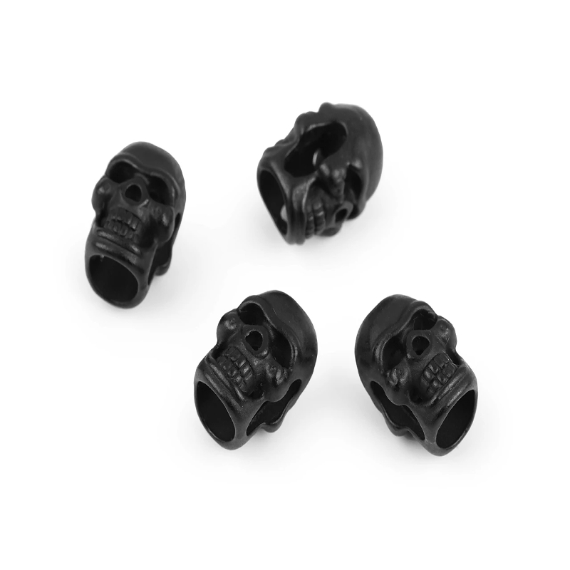 Embout de cordon - crâne en métal noir mat - 1 pièce.