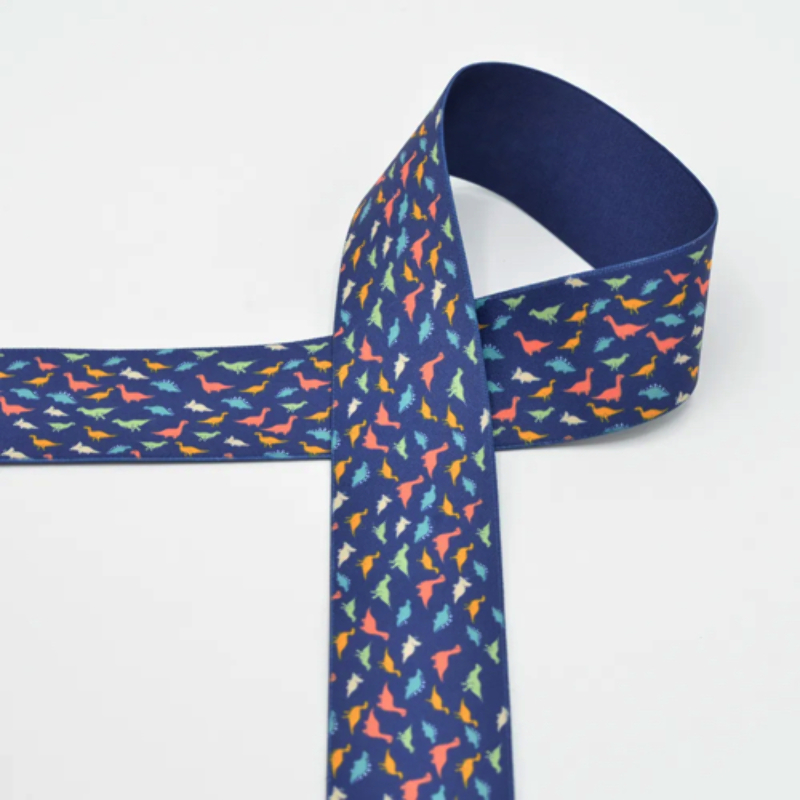 Elastic ribbon 40mm Dinosaurs navy