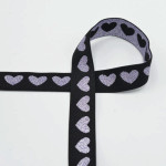 Elastic ribbon - 25mm Lurex hearts purple