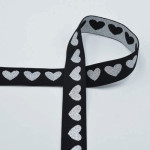 Elastic band - 25mm Lurex hearts silver
