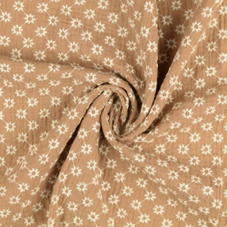 Mousseline - Broderie Fleurs Camel