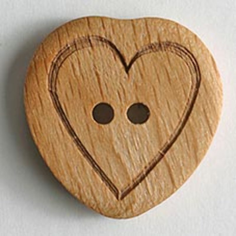 Bouton en bois 2 trous 23 mm cœur gravé marron (l)