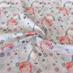 Woven Cotton - Flowers and Birds light grey