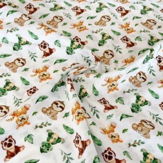 Woven Cotton - Small animals white