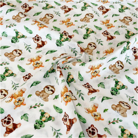 Woven Cotton - Small animals white