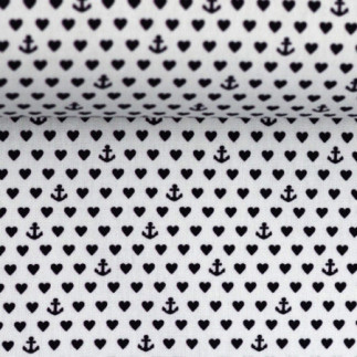 Cotton - Kiel hearts and anchors white