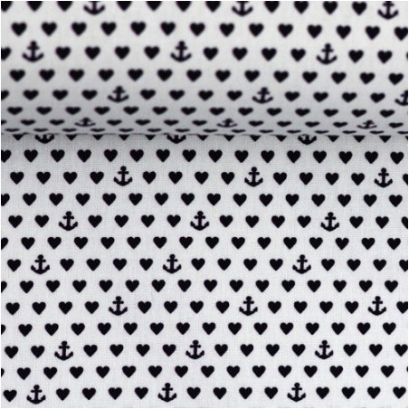 Cotton - Kiel hearts and anchors white