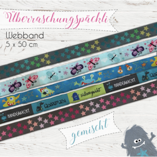 Surprise package woven ribbon 5 x 50cm mixed