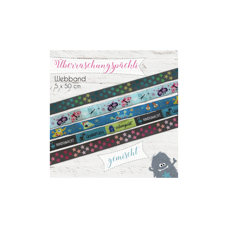 Surprise package woven ribbon 5 x 50cm mixed