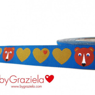 Woven ribbon - byGraziela hearts with bear royal-mustard