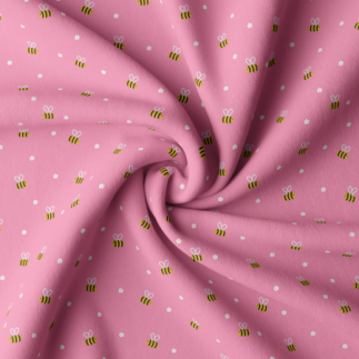 Coton tissé - Abeille avec fleurs rose