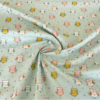 coton tissé - Lovely Glitter Owl menthe clair