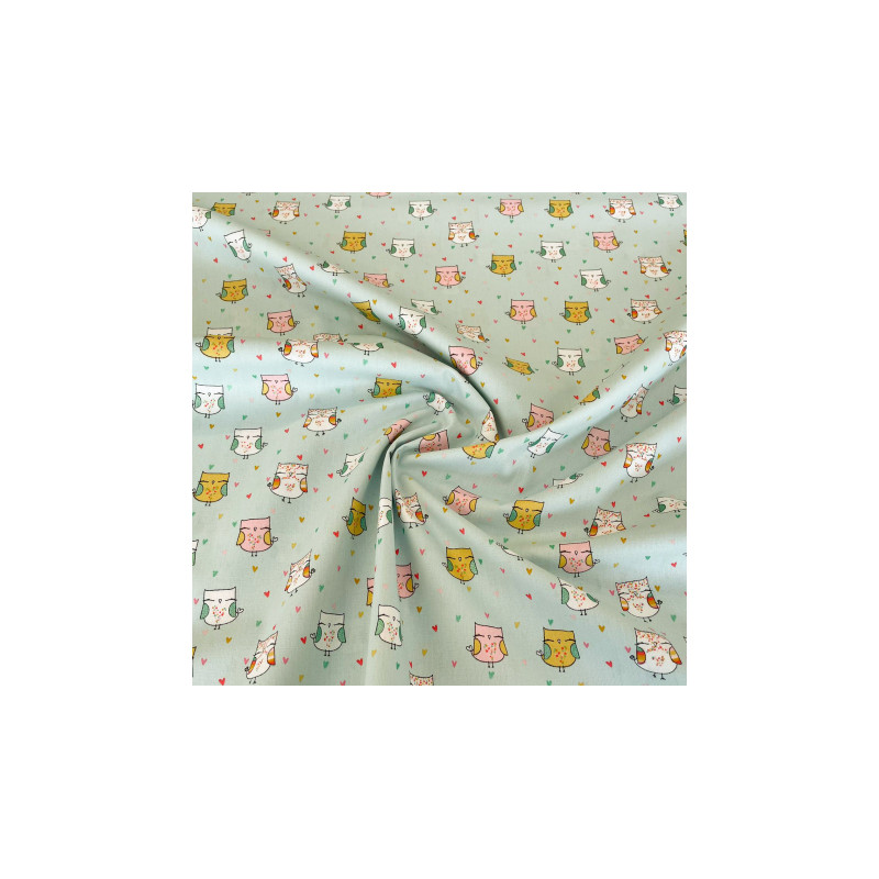 coton tissé - Lovely Glitter Owl menthe clair