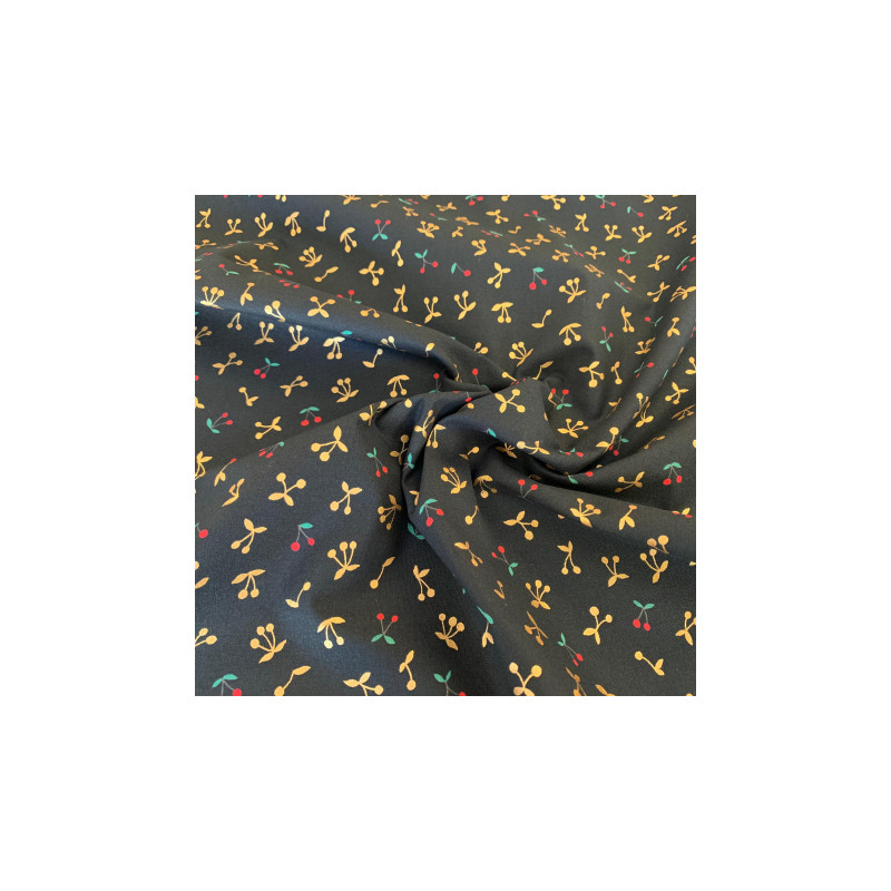 Cotton - Kokka Simply Gold Cherries Black