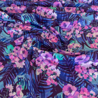 Jersey Knit - Palm Flowers aubergine