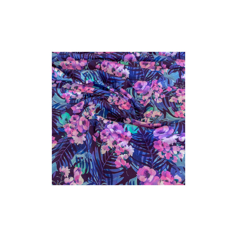 Jersey Knit - Palm Flowers aubergine