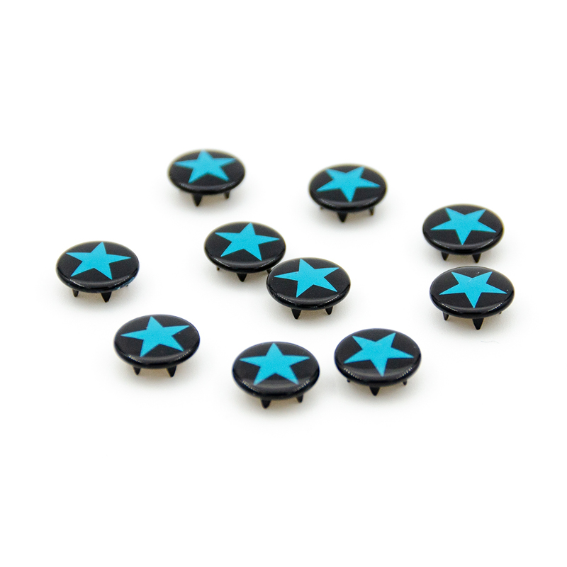 Snap-on Button - Urmelis Stoffwelt - Stars aqua on black