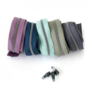 Endless zipper metallic gunmetal colored 4mm 1m incl. 3 zipper pulls