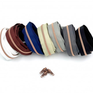 Endless zipper metallic copper 4mm 1m incl. 3 zipper pulls