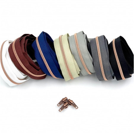 Endless zipper metallic copper 4mm 1m incl. 3 zipper pulls