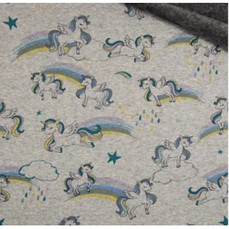 Alpenfleece - Rainbow unicorn hellgrau melange
