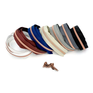 Endless zipper metallic copper 6.5mm 1m incl. 3 zipper pulls