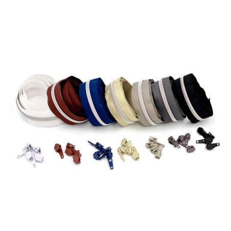 Endless zipper metallic silver 6.5mm 1m incl. 3 zipper pulls