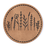 Étiquette similicuir XXL - Fleurs sauvages rondes marron