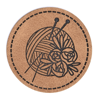 XXL synthetic leather label - wool ball round brown