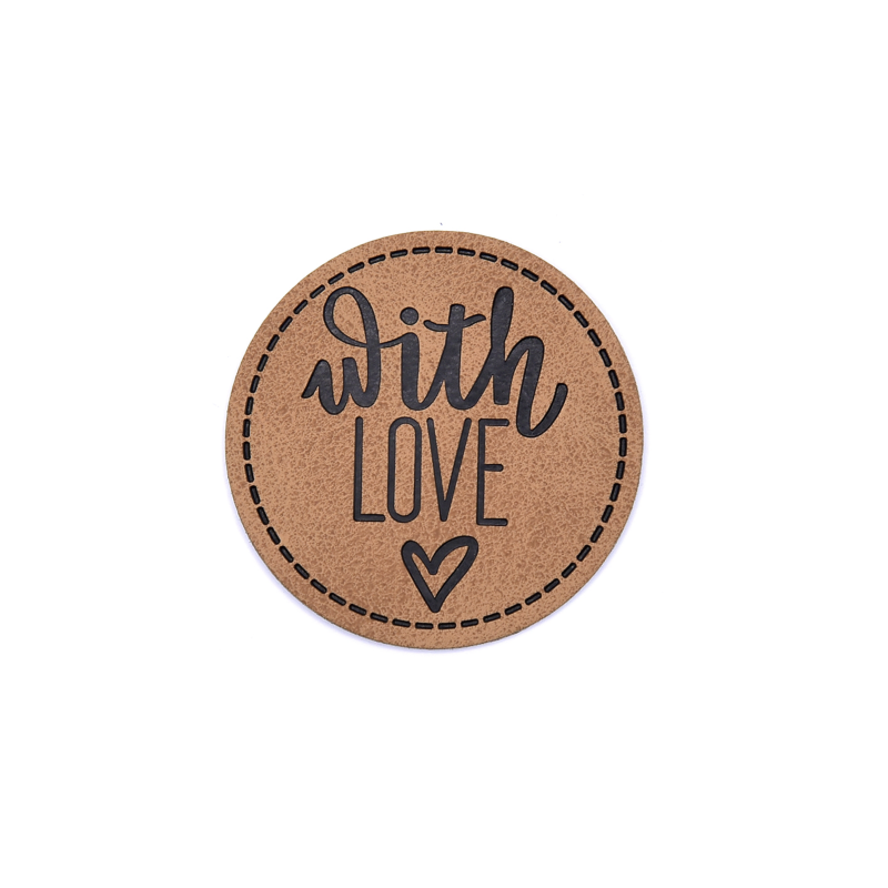 XXL synthetic leather label - With Love round brown