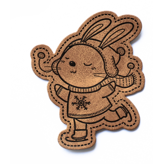 XXL synthetic leather label - brown rabbit ice skate