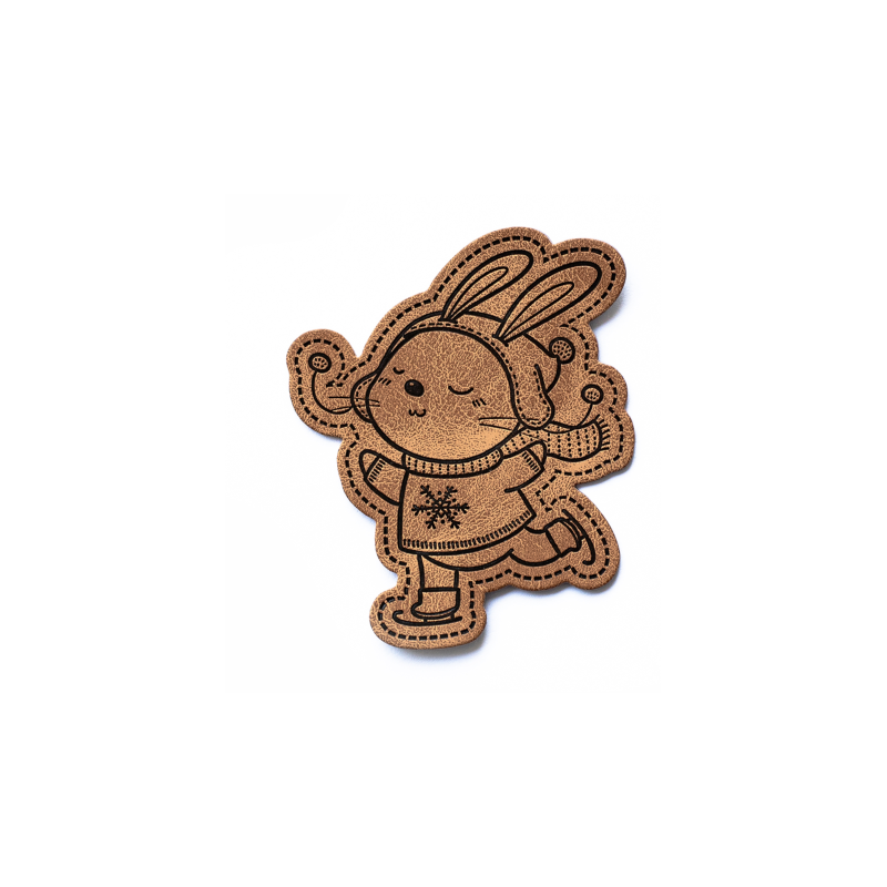 XXL synthetic leather label - brown rabbit ice skate