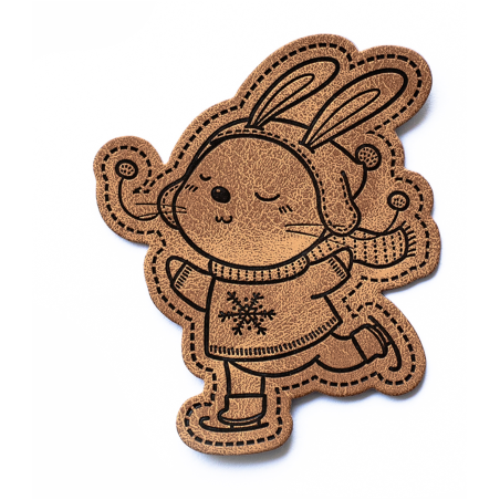 Étiquette similicuir XXL - patin à glace lapin marron