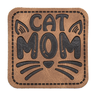 XXL synthetic leather label - Cat Mom brown