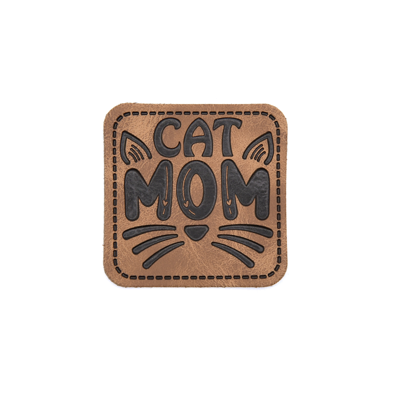 XXL synthetic leather label - Cat Mom brown