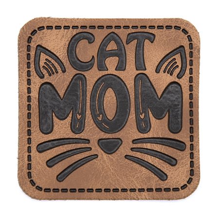 XXL Kunstlederlabel - Cat Mom braun