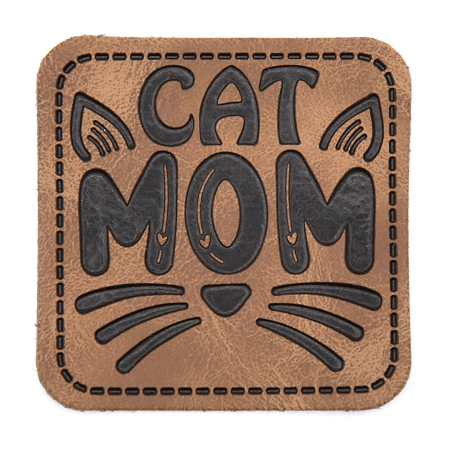 XXL synthetic leather label - Cat Mom brown