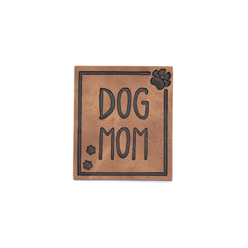 XXL synthetic leather label - Dog Mom brown