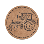 XXL artificial leather label - tractor round brown