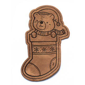 XXL synthetic leather label - Bear in the Socks brown