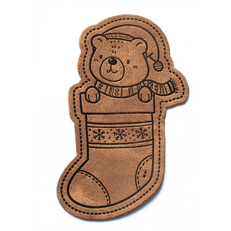 Étiquette similicuir XXL - Ours en chaussettes marron