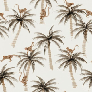 Reste - Tissu pour maillot de bain - Palms & Monkeys écru 81cm