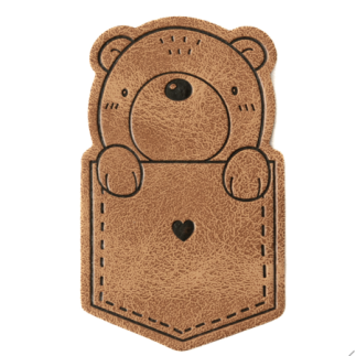 XXL synthetic leather label - Pocket Bear brown