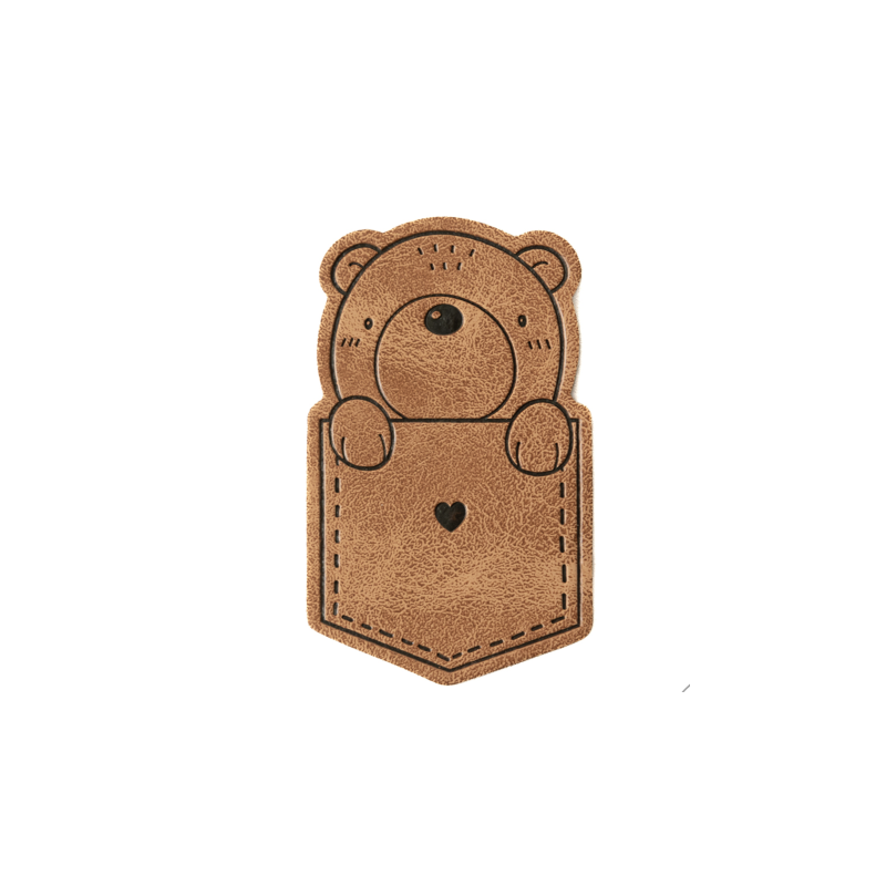 XXL synthetic leather label - Pocket Bear brown