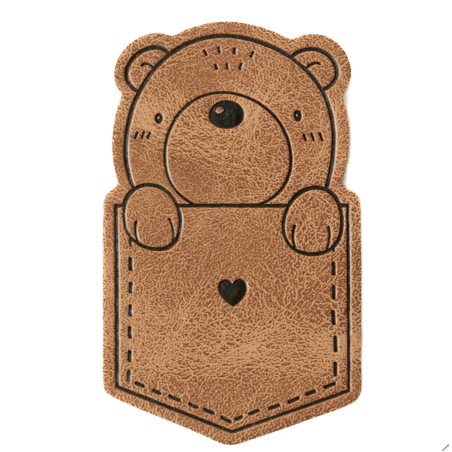 XXL synthetic leather label - Pocket Bear brown