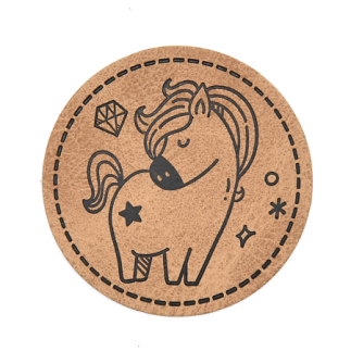 XXL Kunstlederlabel - Dreaming horse round brown