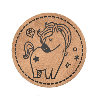 XXL synthetic leather label - Dreaming horse round brown