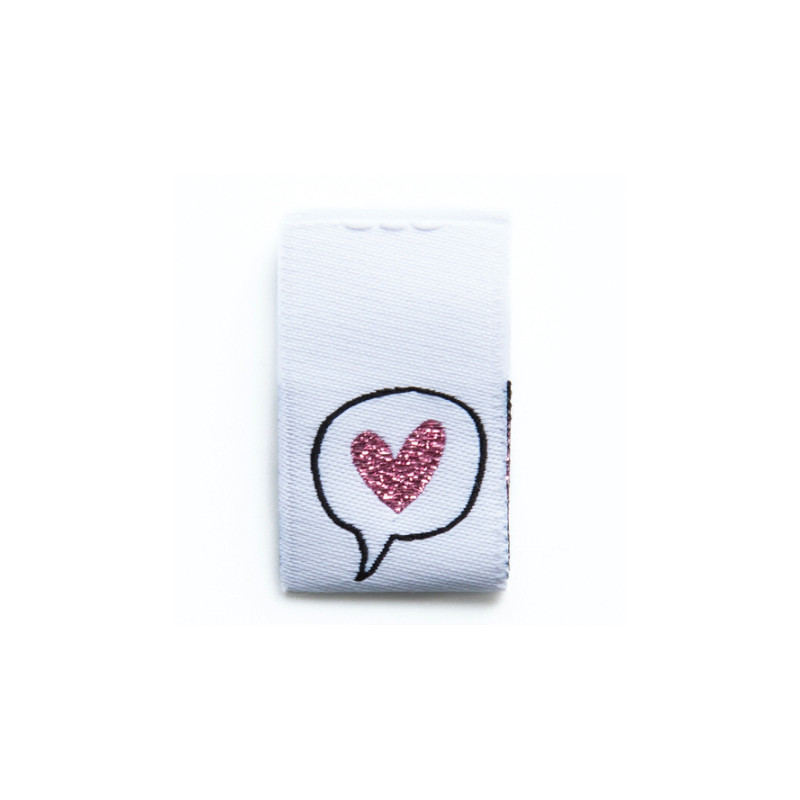 Woven Label - Bubbleheart Glitter blanc